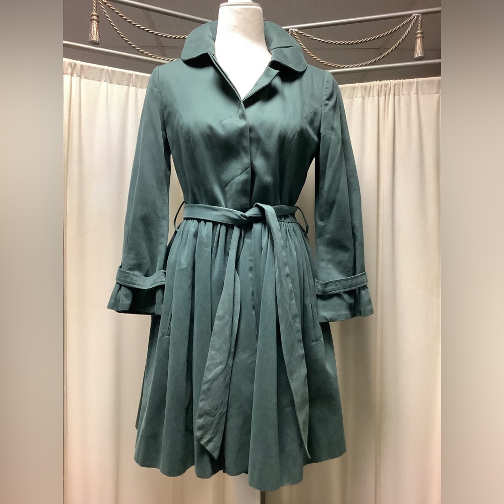 Topshop Vintage 1/2 Sleeve Collared Belted Lined Hidden Button Pea Coat 2